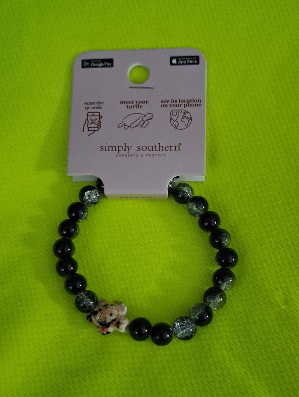Simply Southern Black and Gray Beaded Women Bracelet with Turtle Charm